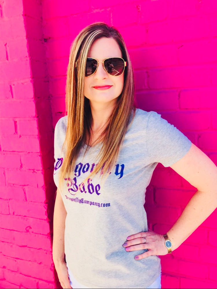 Short sleeve v neck dragonfly babe shirt by dragonfly company