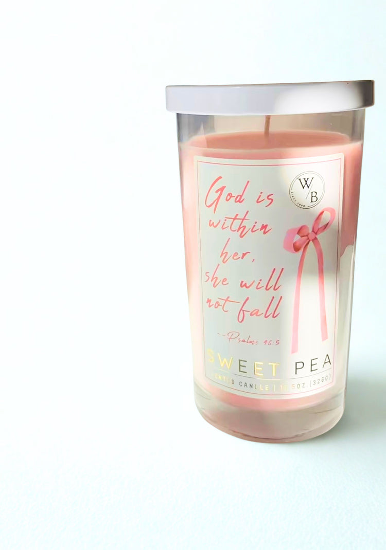 Candle with a label on a white background